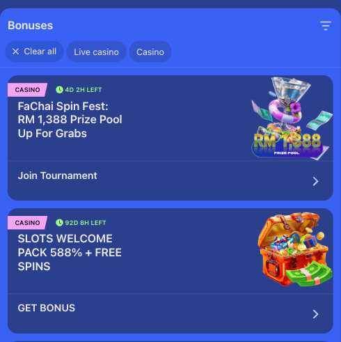 DK88 bonus terms screen displaying wagering conditions attached to active promotions