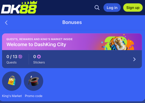 Skrin bonus DK88 memaparkan senarai komponen pakej aluan yang tersedia untuk akaun baharu