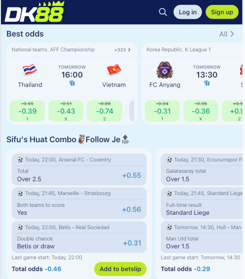 DK88 sportsbook betslip panel showing selected sports markets ready to confirm a wager